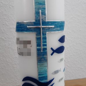Tischkerze Altarkerze Kreuz Fische