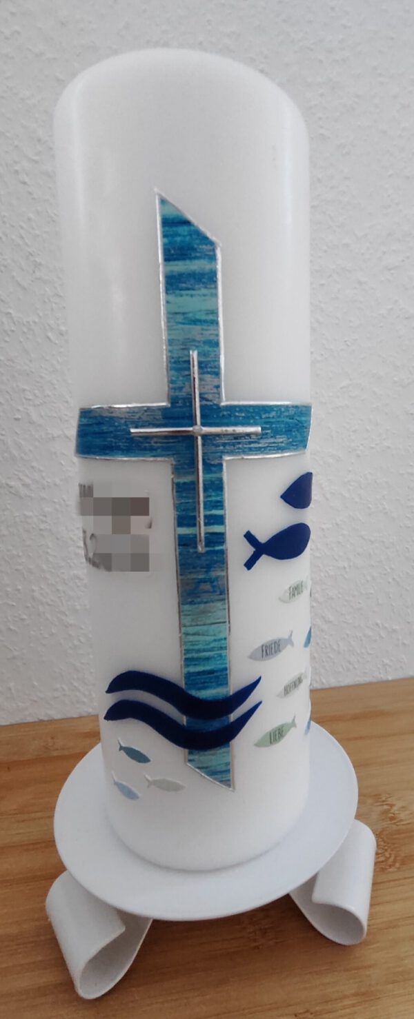 Tischkerze Altarkerze Kreuz Fische