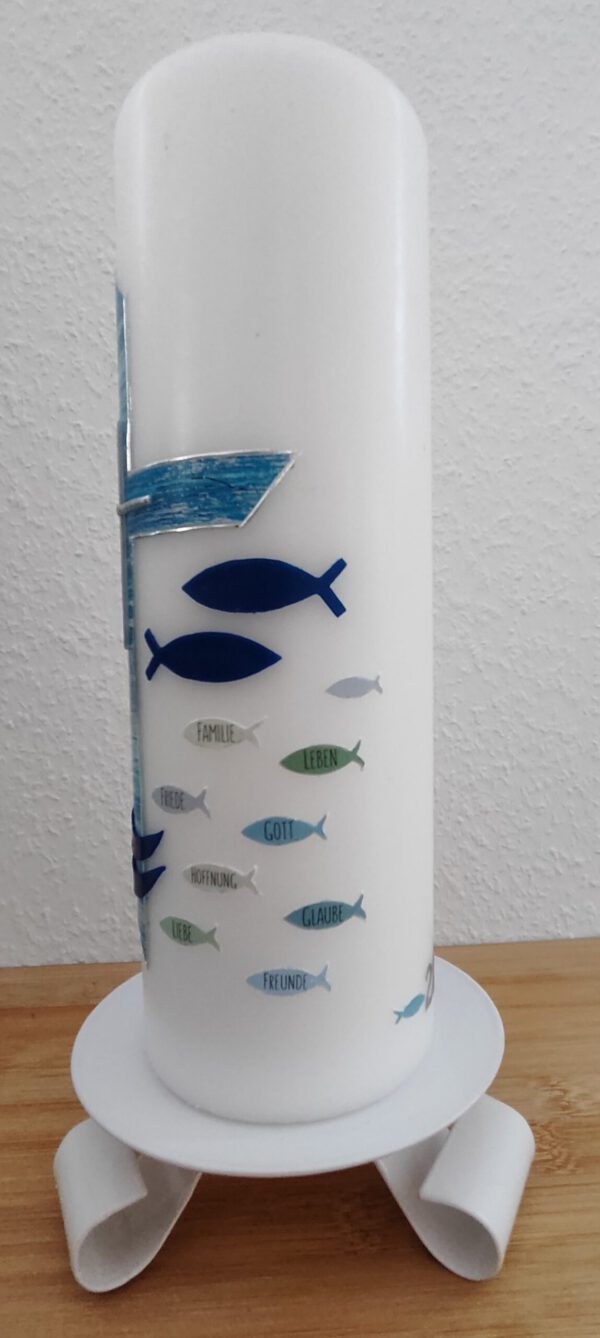 Tischkerze Altarkerze Kreuz Fische – Bild 3
